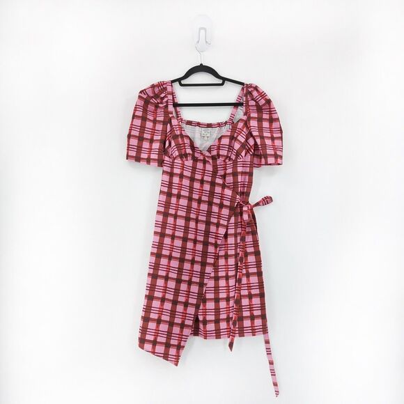 BAUM UND PFERDGARTEN Women 32 US 2 Arvia Dress Pink Plaid Mini Asymmetrical NEW - Picture 4 of 9